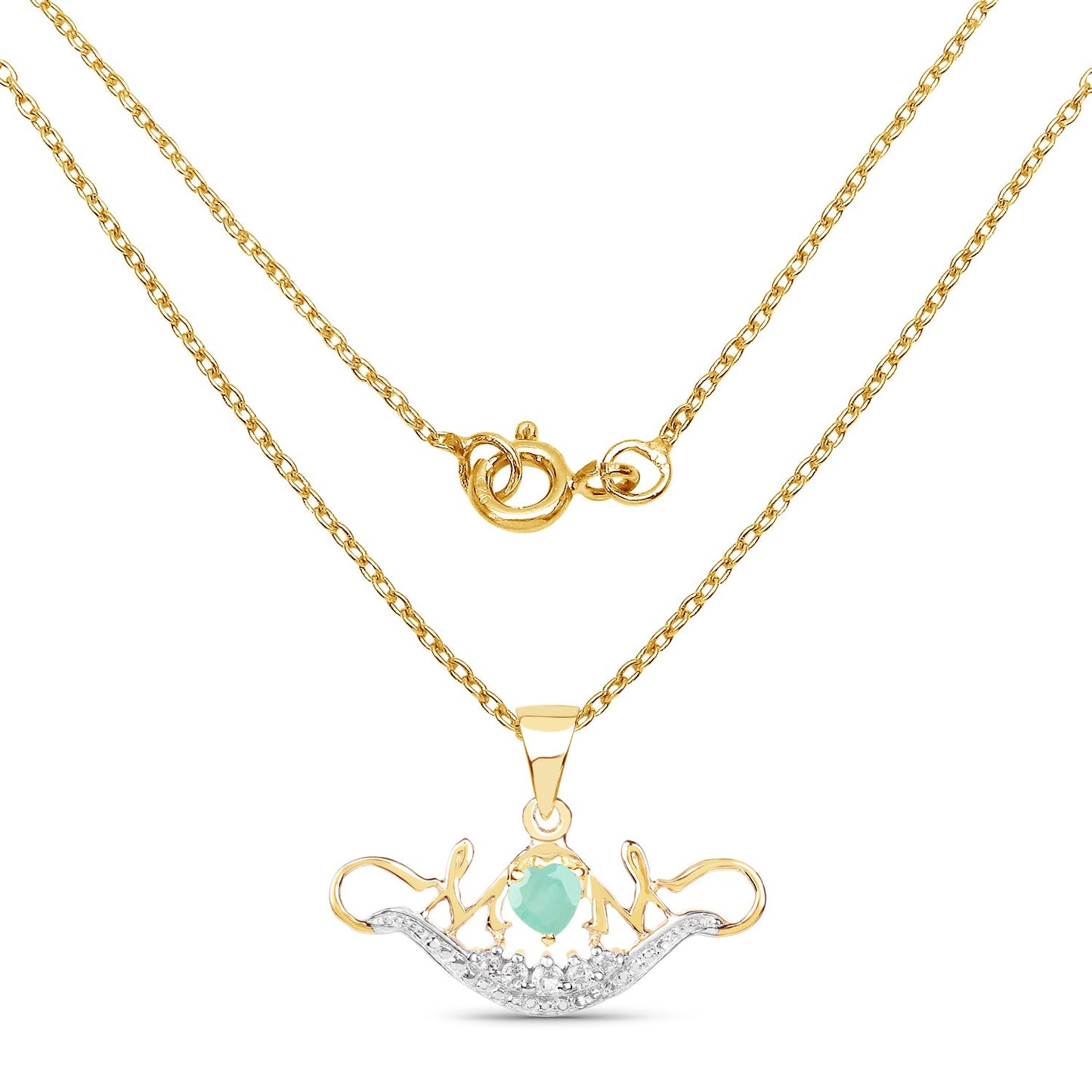 14K Yellow Gold Plated Emerald & White Topaz Pendant