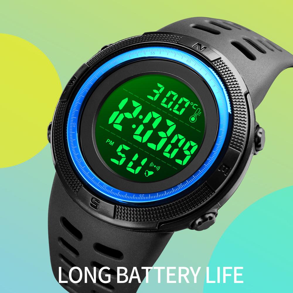 SKMEI 1681 Body Temperature Men's Watch Electronic 5Bar Waterproof Long Battery Life Alarm Clock LED Healthy Male Sport Watch - Korvel