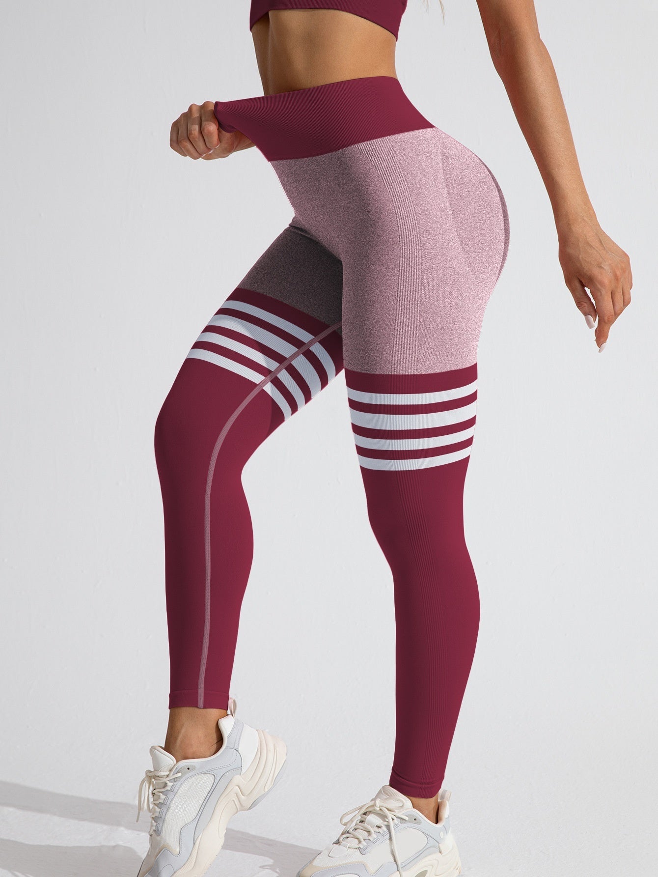 High Waist Striped Outdoor Sports Tights for Women