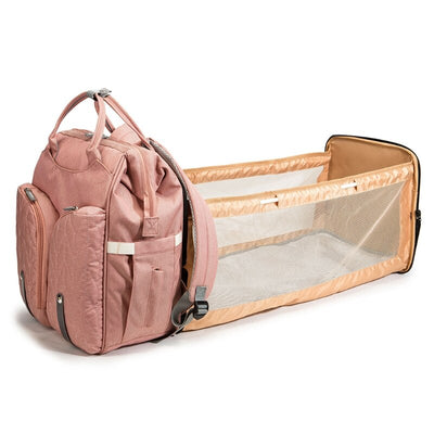Premium Baby Diaper Backpack with Folding Crib & Insulated Storage