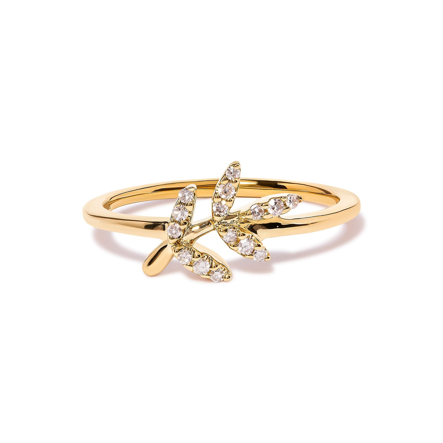 10K Yellow Gold Diamond Leaf and Branch Ring - Size 7