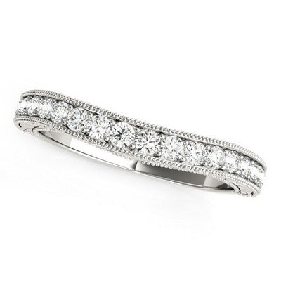 Anillo de boda de diamantes curvado con borde de cuentas de oro blanco de 14k
