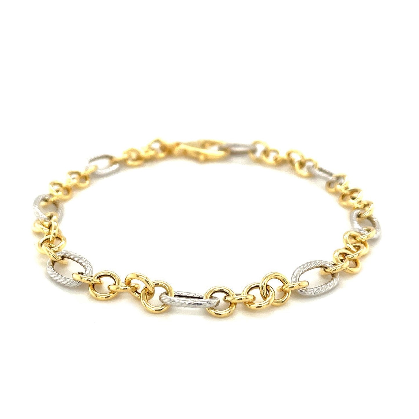 Pulsera de Cadena con Motivo de Cuerda en Oro de Dos Tonos de 14k