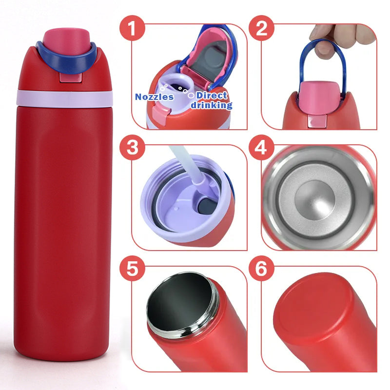 Insulated Stainless Steel Water Bottle (24OZ/32OZ), with straw, BPA-Free, great for sports and travel. - Korvel