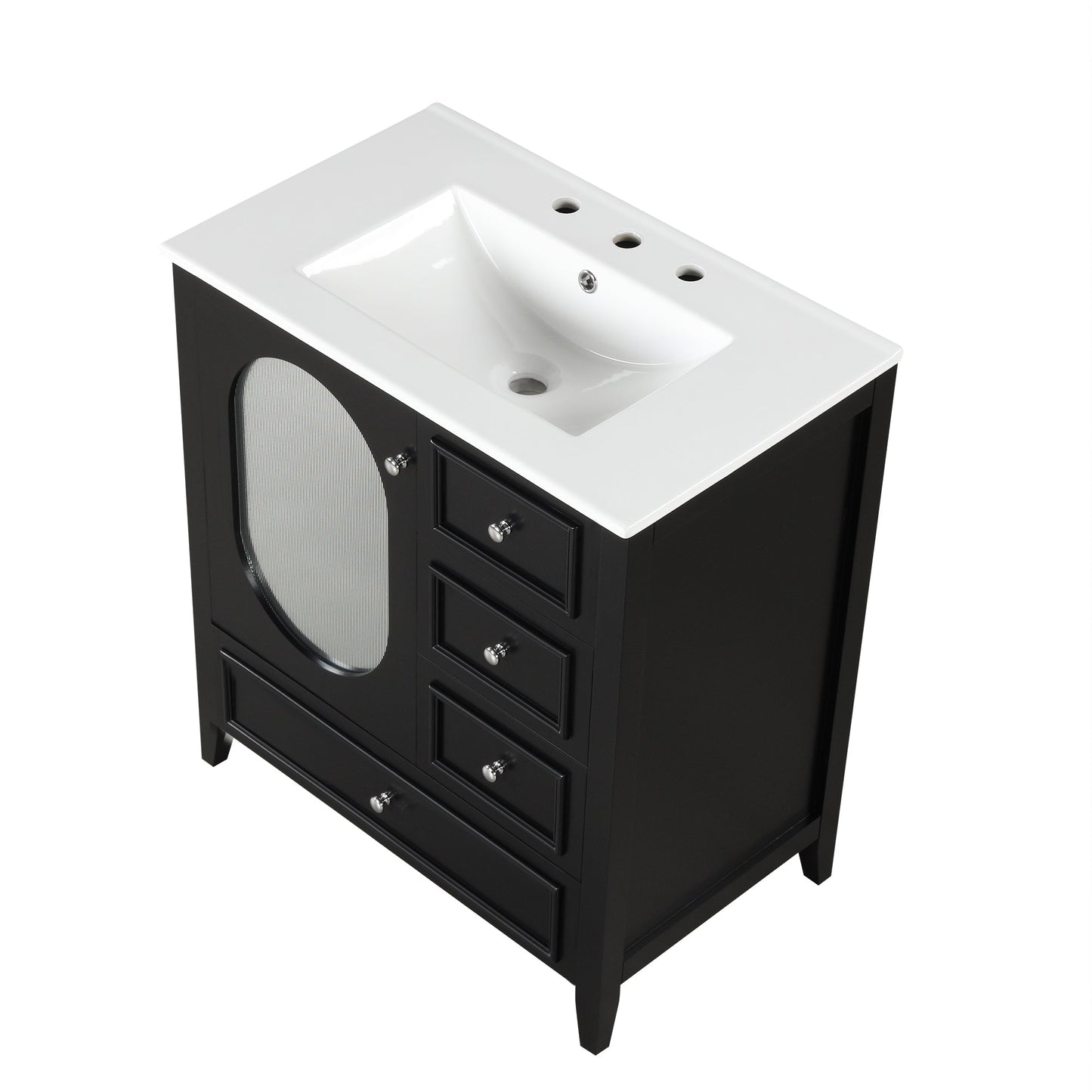 Meuble de salle de bain noir de 30" avec évier et rangement