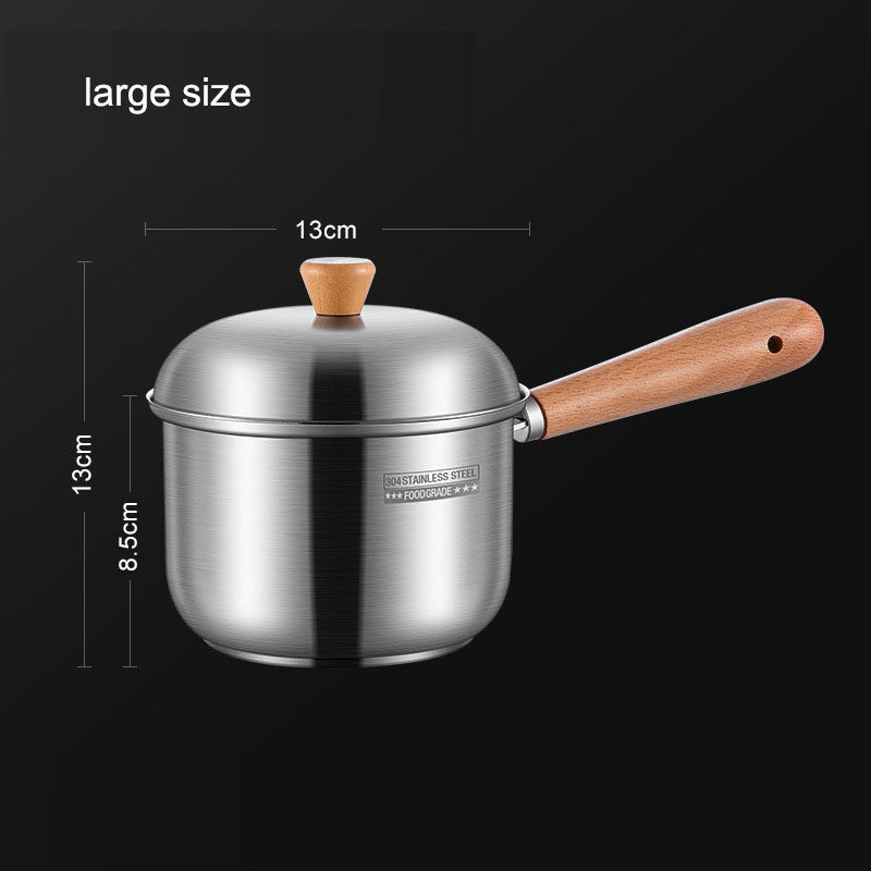 304 stainless steel milk pot, instant noodle pot, household wooden handle dormitory small soup pot, milk heating baby food pot - Korvel