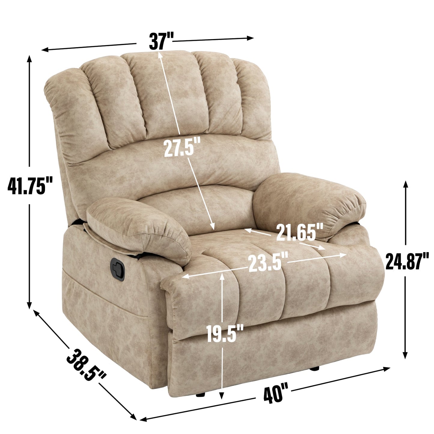 Large Manual Recliner Chair in Beige Fabric