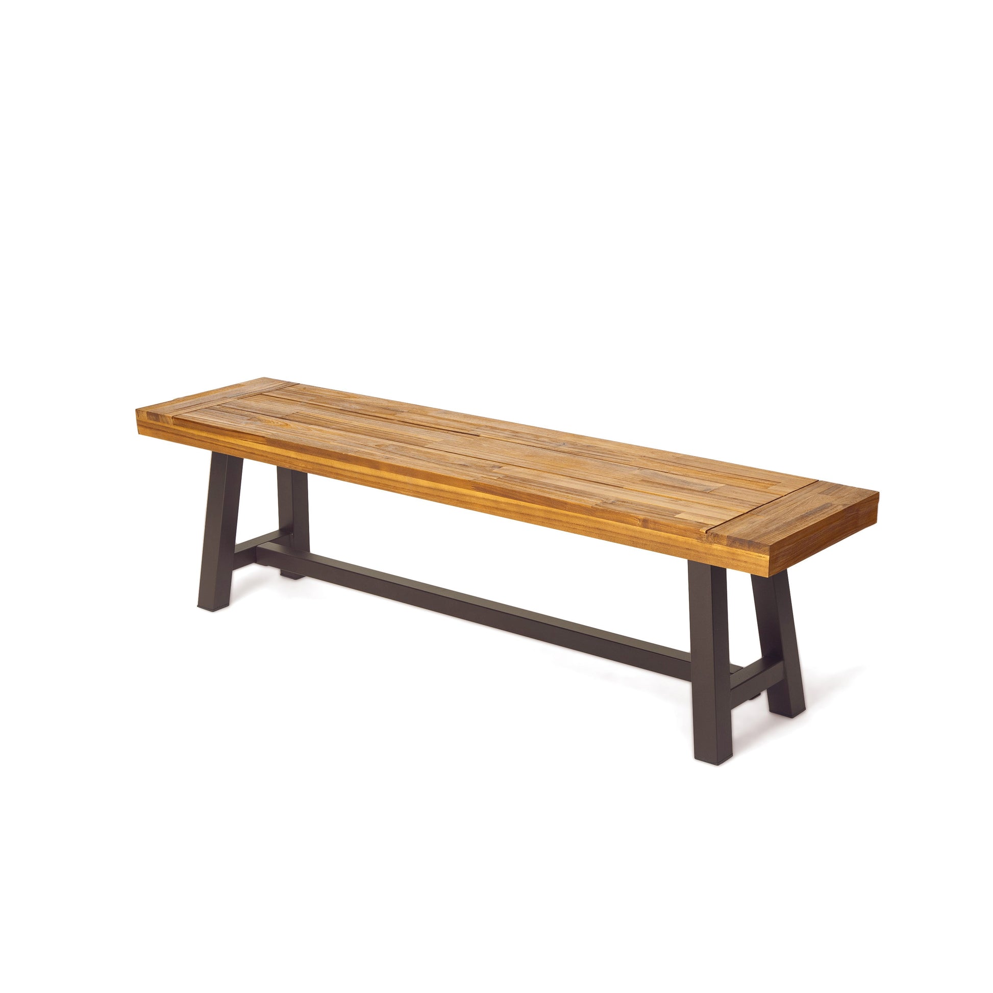 Outdoor Carlisle Benches, Sandblasted Brown + Rustic Metal (Set of 2) - Korvel