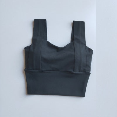 Yoga Bra Women Shockproof Sports Bra  Running Workout Gym Top Gathering Widened Shoulder Belt Bra Short Vest Tops - Korvel