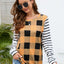 Plaid Striped Round Neck Long Sleeve T-Shirt - Korvel