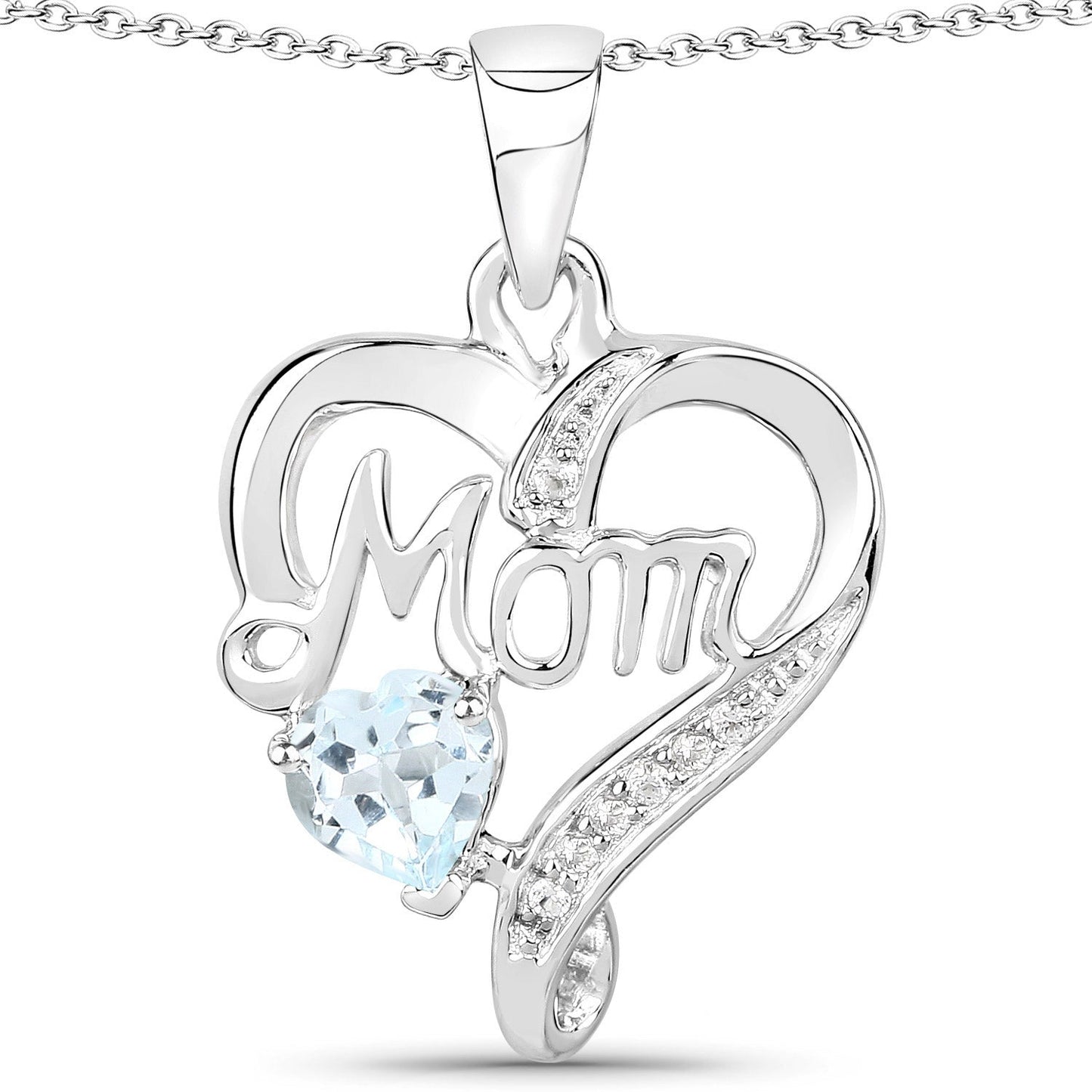 0.54 Carat Blue Topaz & White Topaz Sterling Silver Pendant