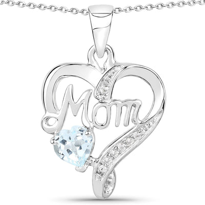 0.54 Carat Blue Topaz & White Topaz Sterling Silver Pendant