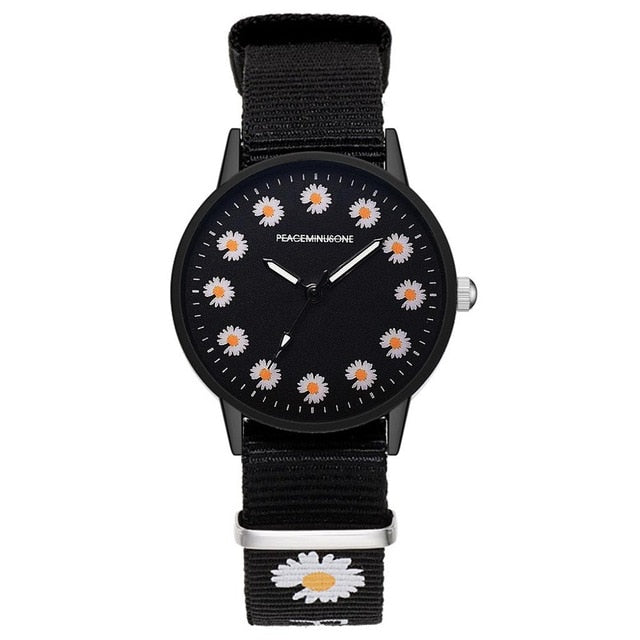 Reloj de Pulsera de Nylon Floral Daisy para Mujeres - Reloj de Cuarzo Casual