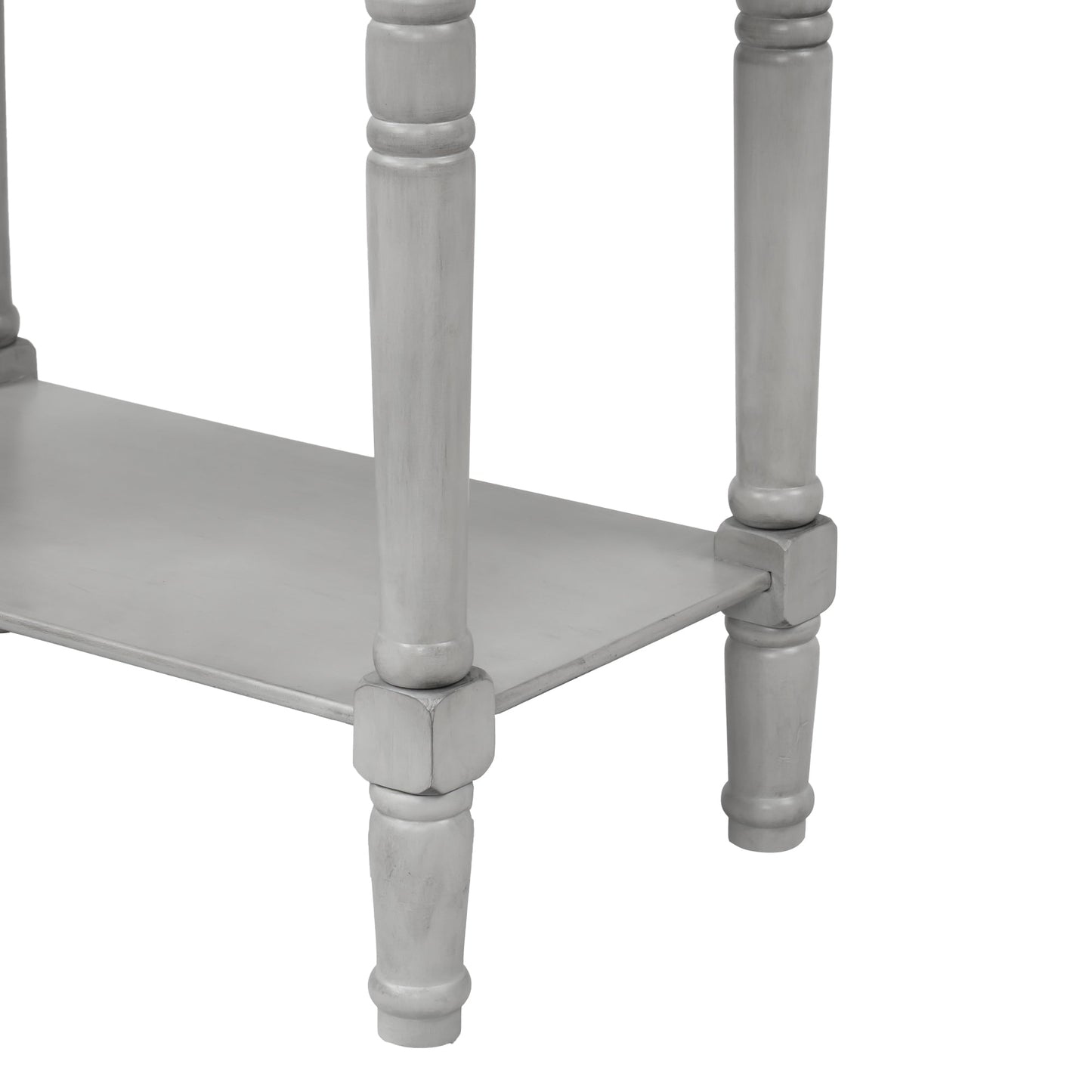 TREXM Narrow Console Desk, Thin Sofa Table with Three Storage Drawers and Living Room Bottom Shelves (Grey Washed) - Korvel