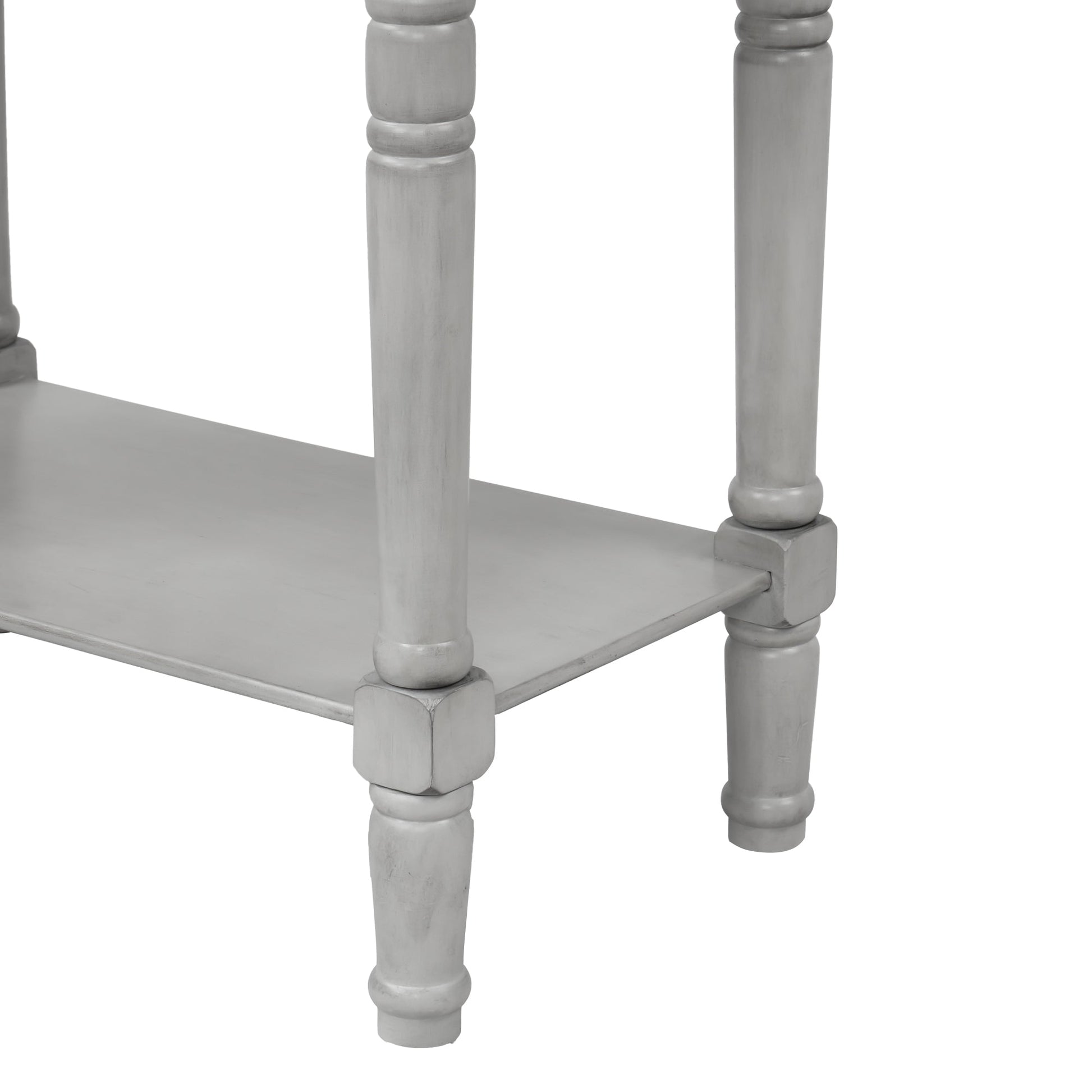 TREXM Narrow Console Desk, Thin Sofa Table with Three Storage Drawers and Living Room Bottom Shelves (Grey Washed) - Korvel