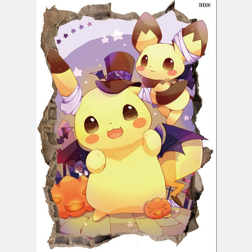 New 3D Pikachu Wall Sticker Pok é mon Wallpaper Self adhesive Cartoon Graffiti Anime Poster Children's Room PVC - Korvel