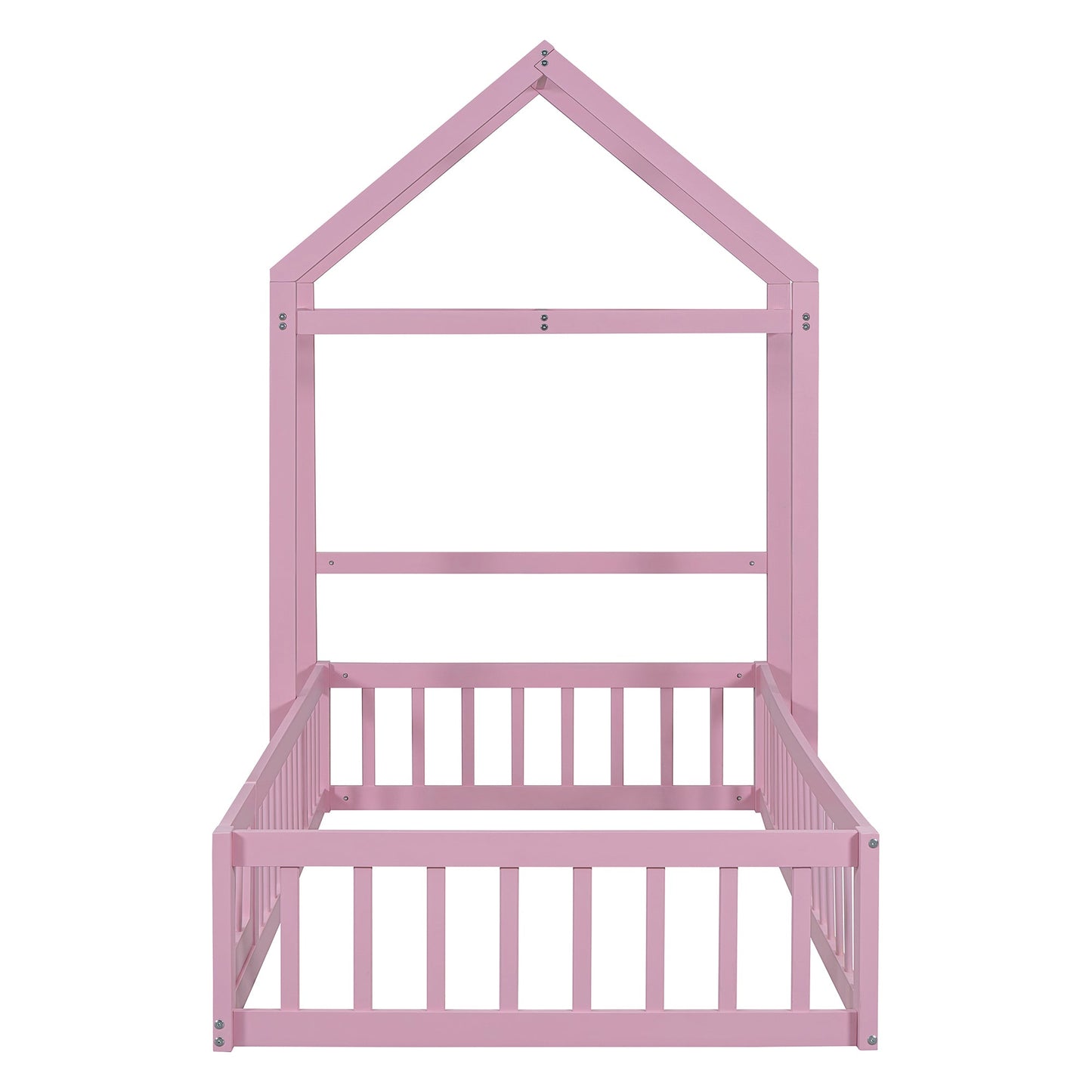 Wooden Twin Size Children's Bed with Detachable Headboard, Pink