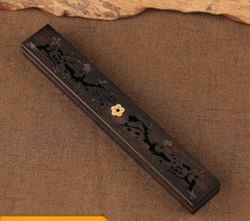 Wooden thread incense box, black sandalwood inlaid with boxwood, sleeping incense burner, incense burner, household indoor agarw - Korvel