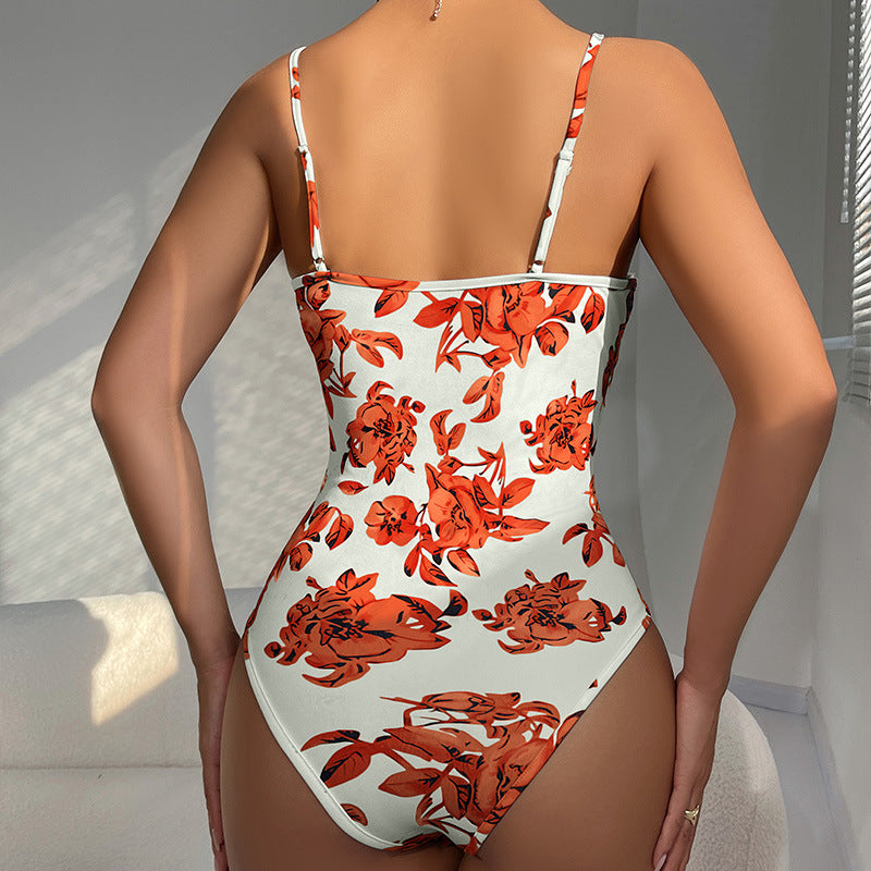 Strap print one-piece summer sexy jumpsuit interior - Korvel