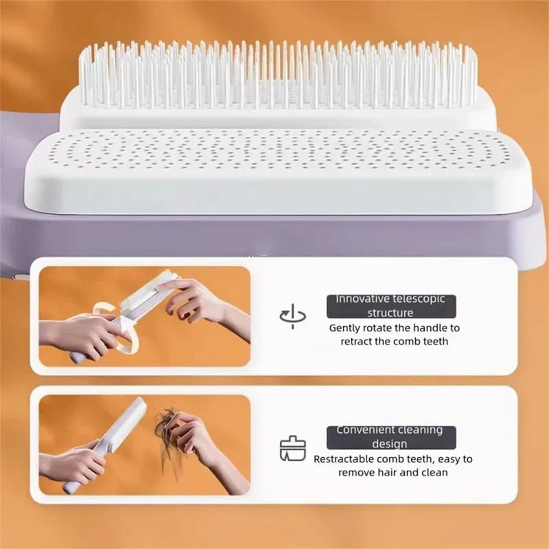 Brosse à cheveux rotative auto-nettoyante avec caractéristiques anti-statiques