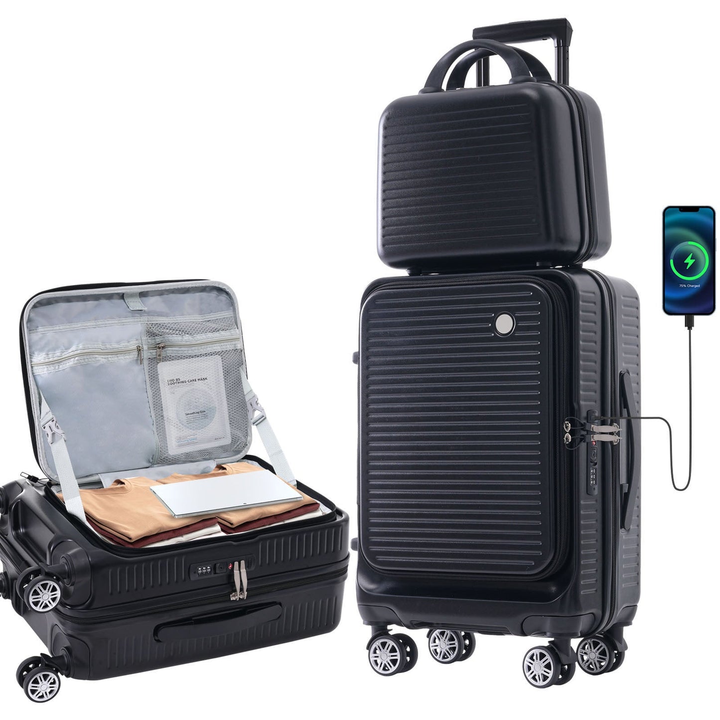 20-Inch Lightweight Carry-On Suitcase with USB Port