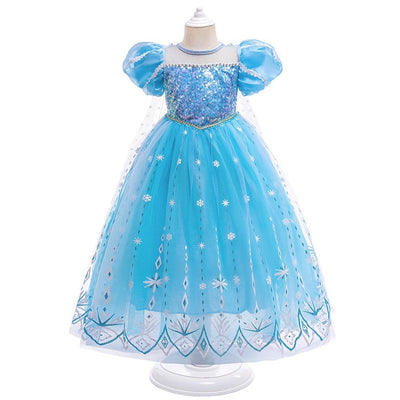 Frozen 2 Elsa Princess Dress Purple Bubble Sleeves Pearl Mesh Girls' Cosplay Dress Performance Dress - Korvel