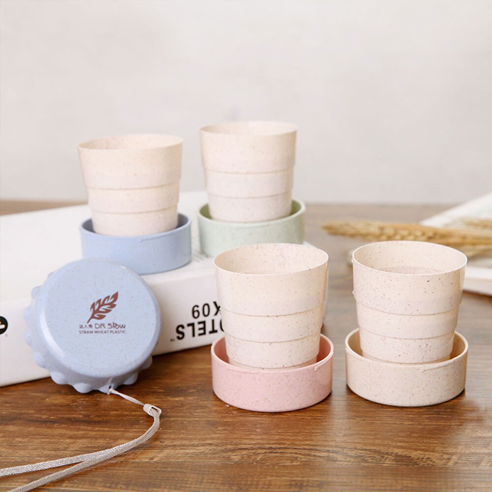 Portable Straw Wheat Plastic Telescopic Drinking Collapsible Folding Cup Travel Camping Convenient Easy To Carry Travel Bottle - Korvel