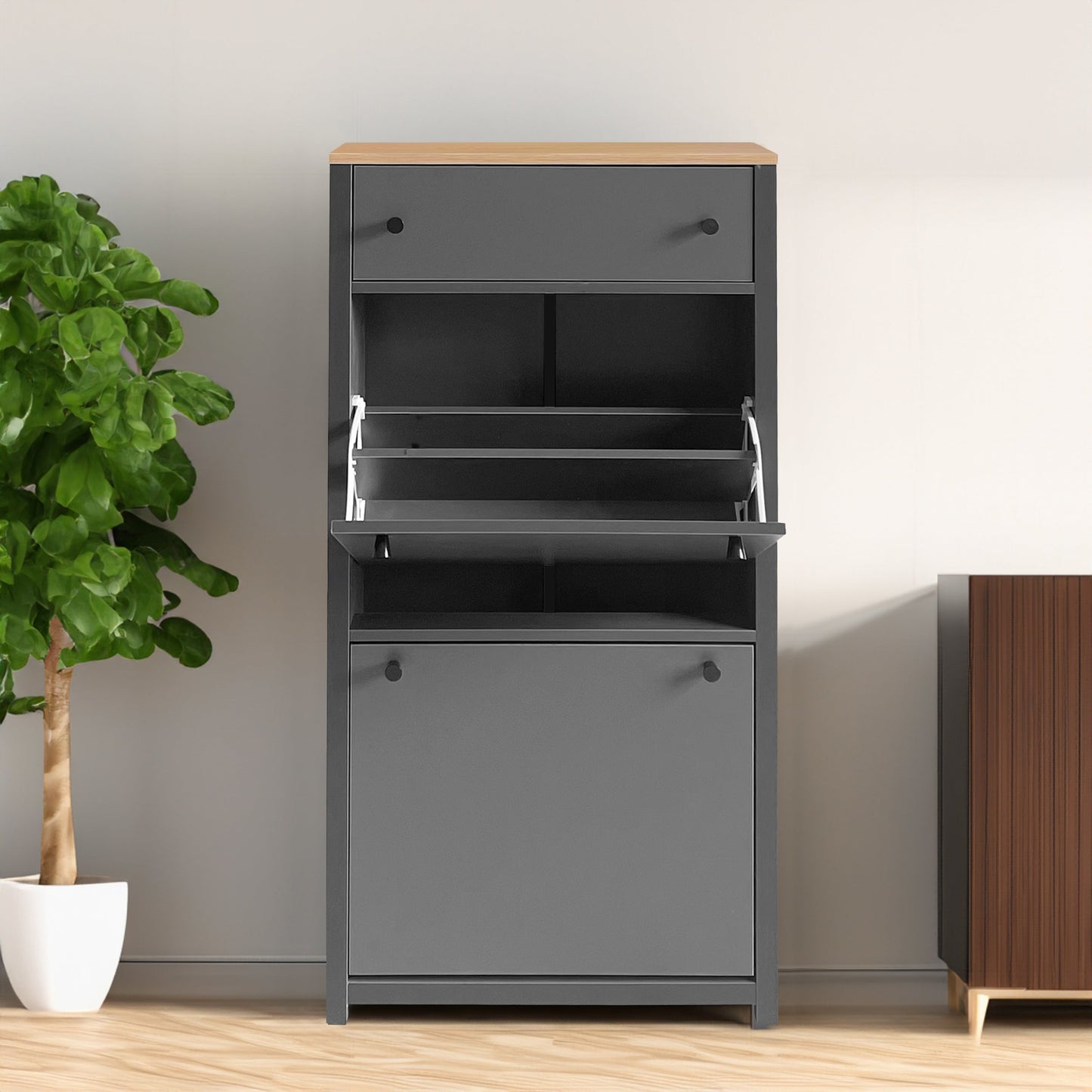 Organizador de Entrada Funcional ONTREND con 2 Cajones Plegables - Gris