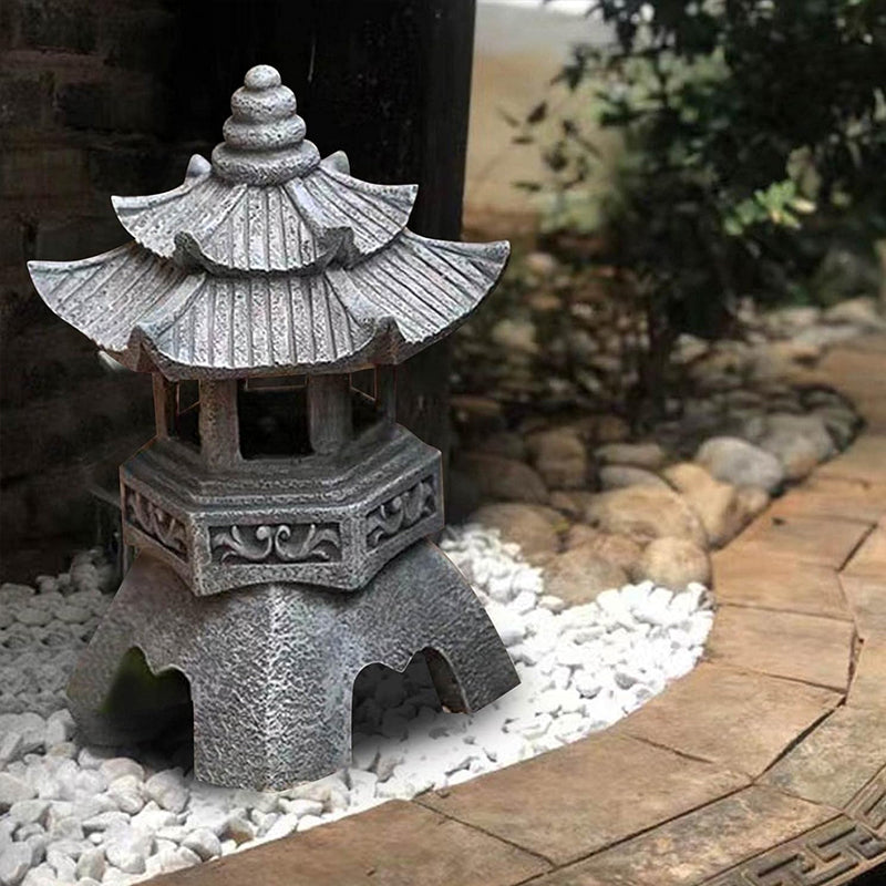 Solar-Powered Zen Garden Decor: Pagoda Lanterns & Statues - Korvel