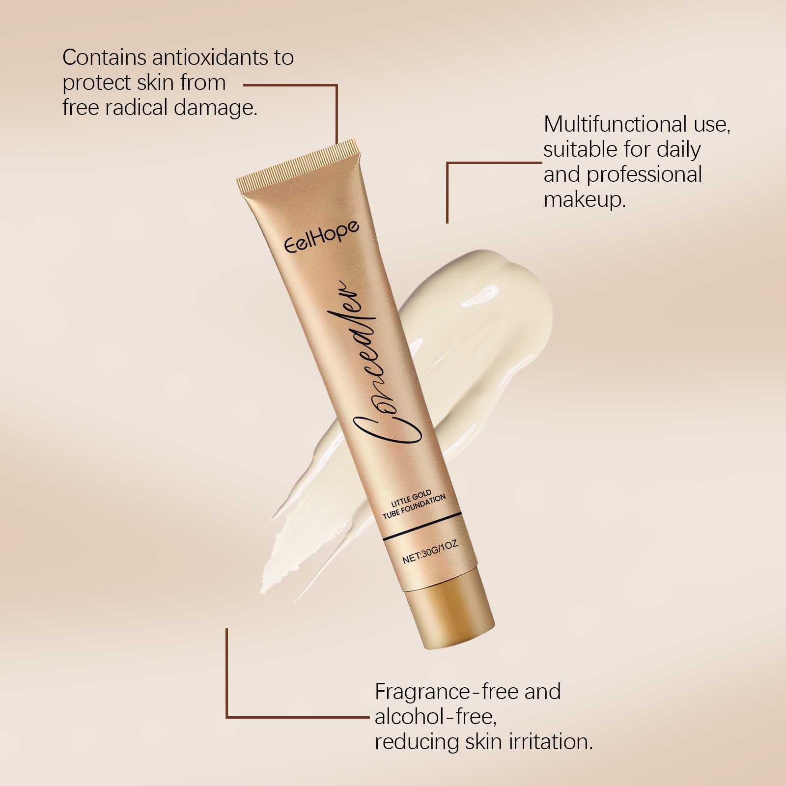 Small Gold Tube Foundation Concealer, Natural Lightweight Skin Concealer Not Easy To Remove Makeup Moisturizing Liquid Foundation - Korvel