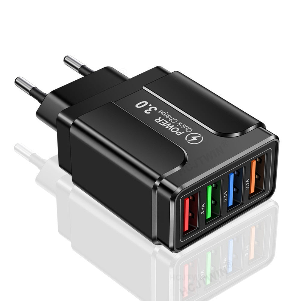 3.1A 4usb Mobile Phone Charger Travel Charger Charging Plug European Regulation Charging Head Charging Plug - Korvel