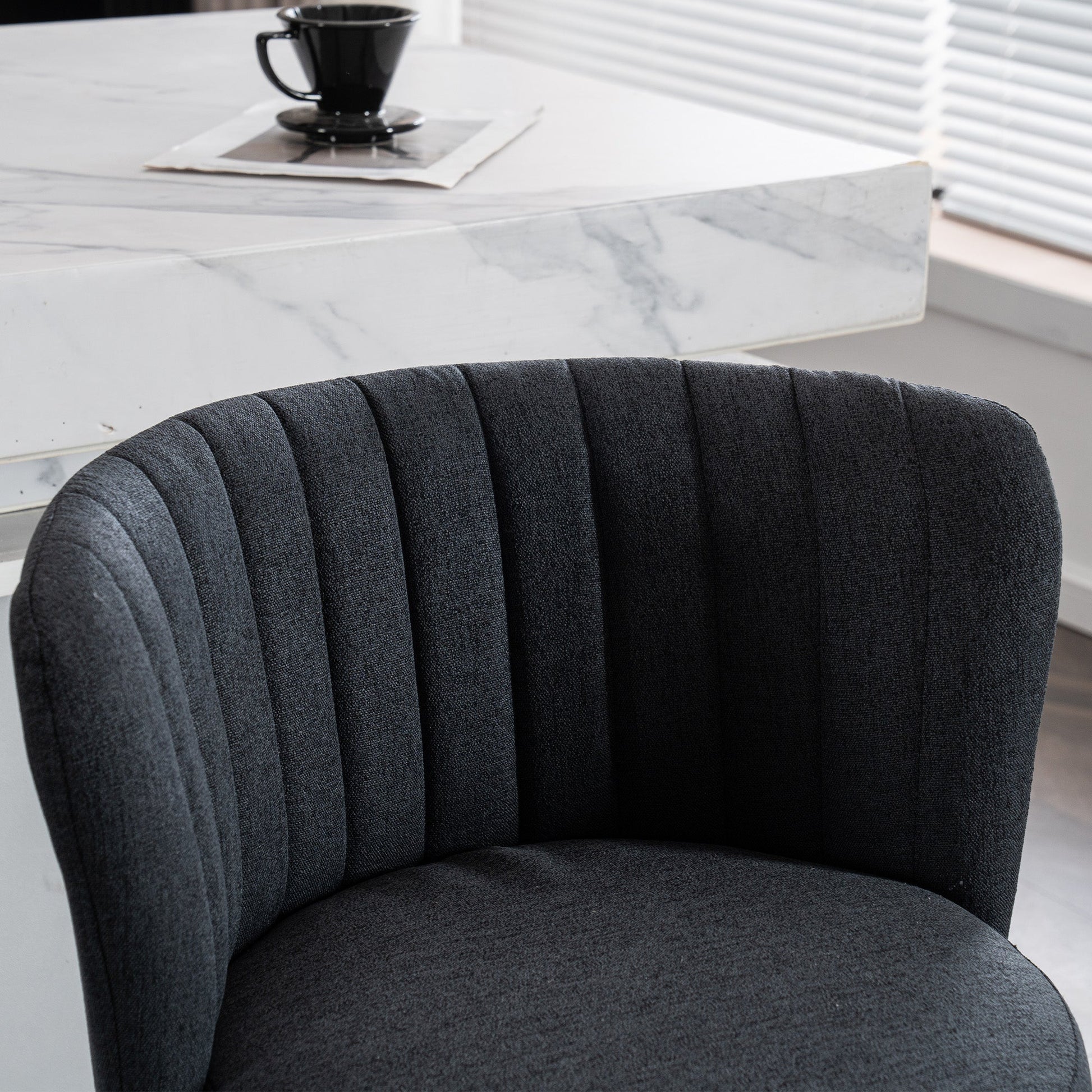A set of 2 gray rotating bar stools - high backrest, adjustable, with elegant metal backrest decoration - Korvel