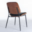 2-piece retro linen chair set with curved wooden backrest, cushioned seat, adjustable metal legs, (Black PU) - Korvel