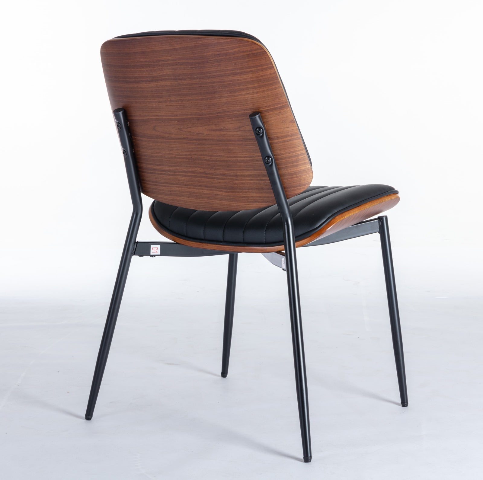 2-piece retro linen chair set with curved wooden backrest, cushioned seat, adjustable metal legs, (Black PU) - Korvel