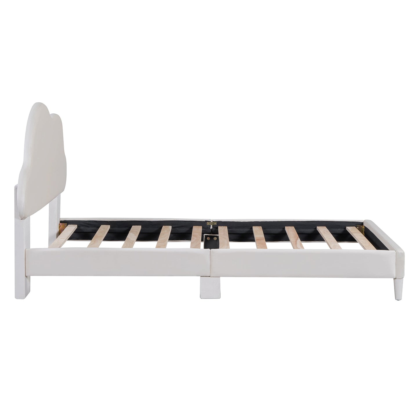 Twin Size Upholstered Cloud-Shape Bed ,Velvet Platform Bed with Headboard,No Box-spring Needed,Beige - Korvel