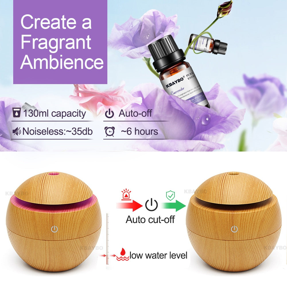 USB Aroma Essential Oil Diffuser Ultrasonic Cool Mist Humidifier Air Purifier 7 Color Change LED Night light for Office Home - Korvel