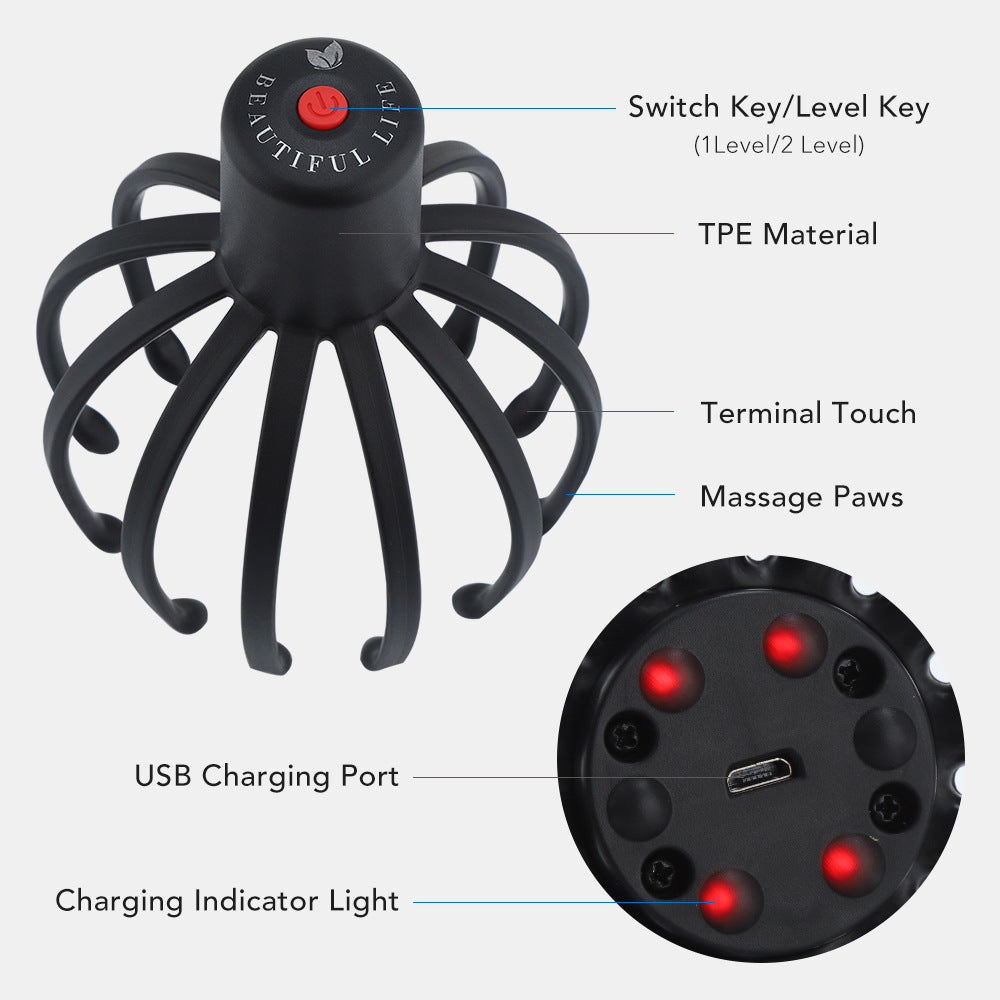 Head Massager Octopus Scalp Massager Electric Head Massage Claw Household Head Physiotherapy Instrument - Korvel