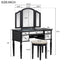 GO 43" Dressing Table Set with Mirrored Drawers and Stool, Tri-fold Mirror, Makeup Vanity Set for Bedroom, Black - Korvel