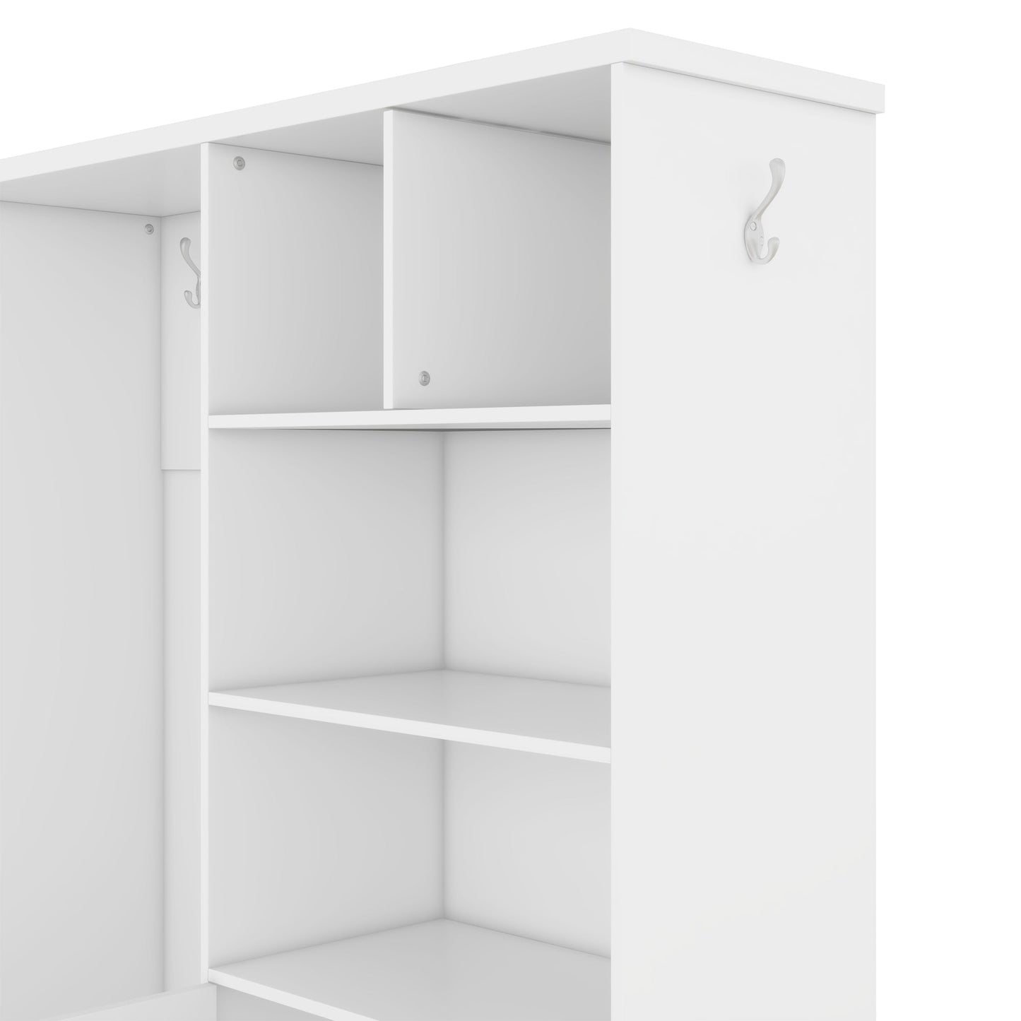 Multi-functional Hall Tree with Storage Shelves Drawers Cabinet Elegant Hallway Shoe Cabinet with Bench Modern Coat Rack White - Korvel