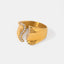 Stainless Steel Inlaid Rhinestone Bypass Ring - Korvel