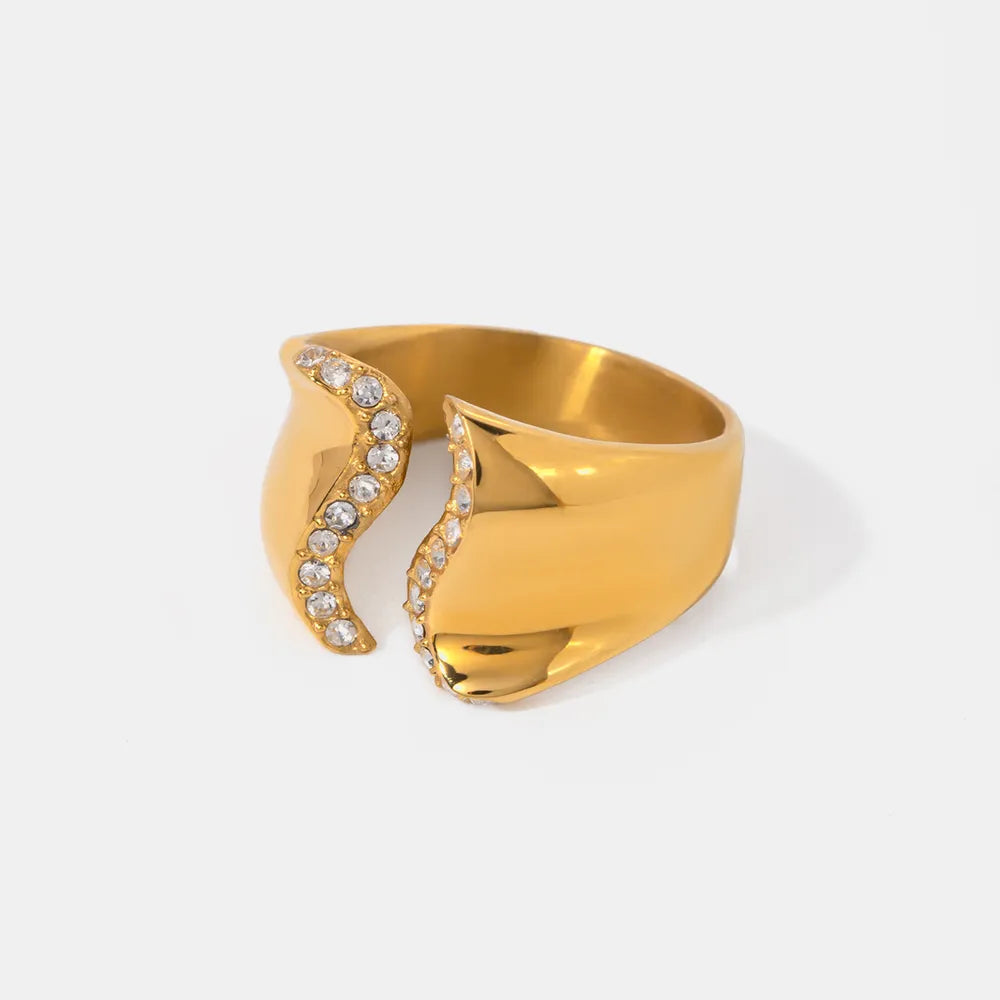 Stainless Steel Inlaid Rhinestone Bypass Ring - Korvel
