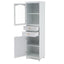 High bathroom storage cabinet with glass door, freestanding, two drawers and adjustable shelves, MDF board, painted white - Korvel