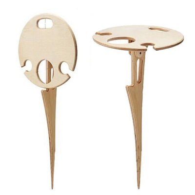 Outdoor Wine Table Foldable Round Desktop Mini Wooden Picnic Table Easy To Carry Wine Rack Support - Korvel