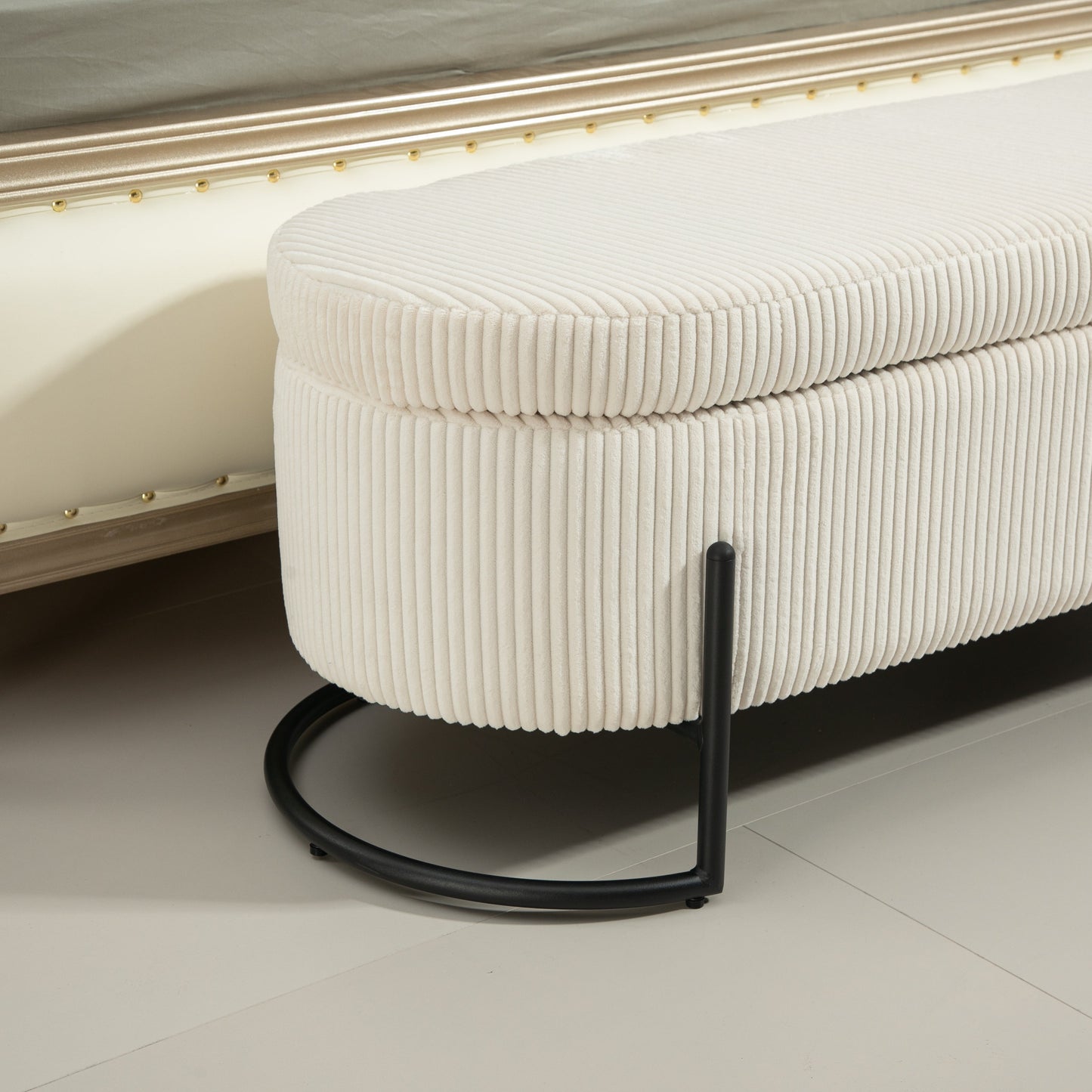 COOLMOR storage Ottoman chair with safety hinge and soft cushion fabric storage Ottoman stool (beige) - Korvel