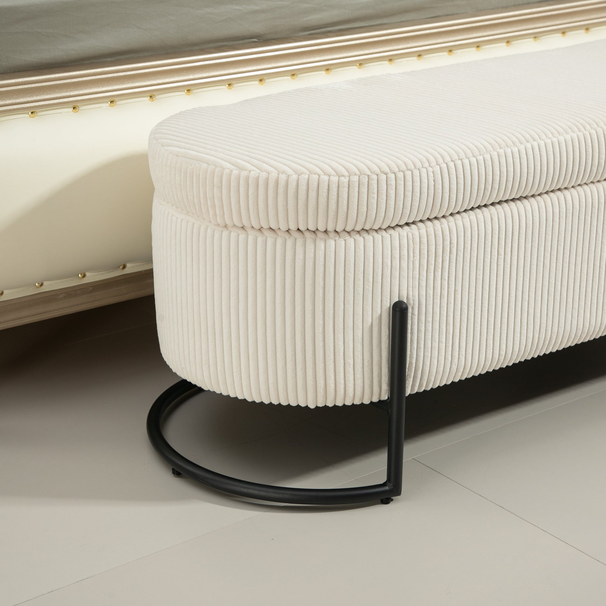 COOLMOR storage Ottoman chair with safety hinge and soft cushion fabric storage Ottoman stool (beige) - Korvel