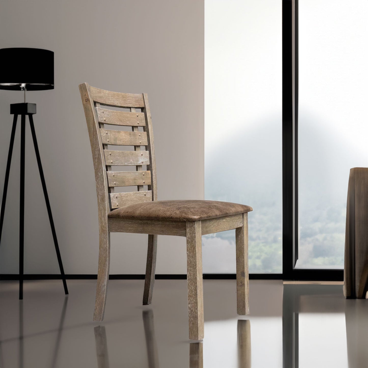 Set of 2 Modern Farmhouse Dining Chairs - Distressed Solid Wood