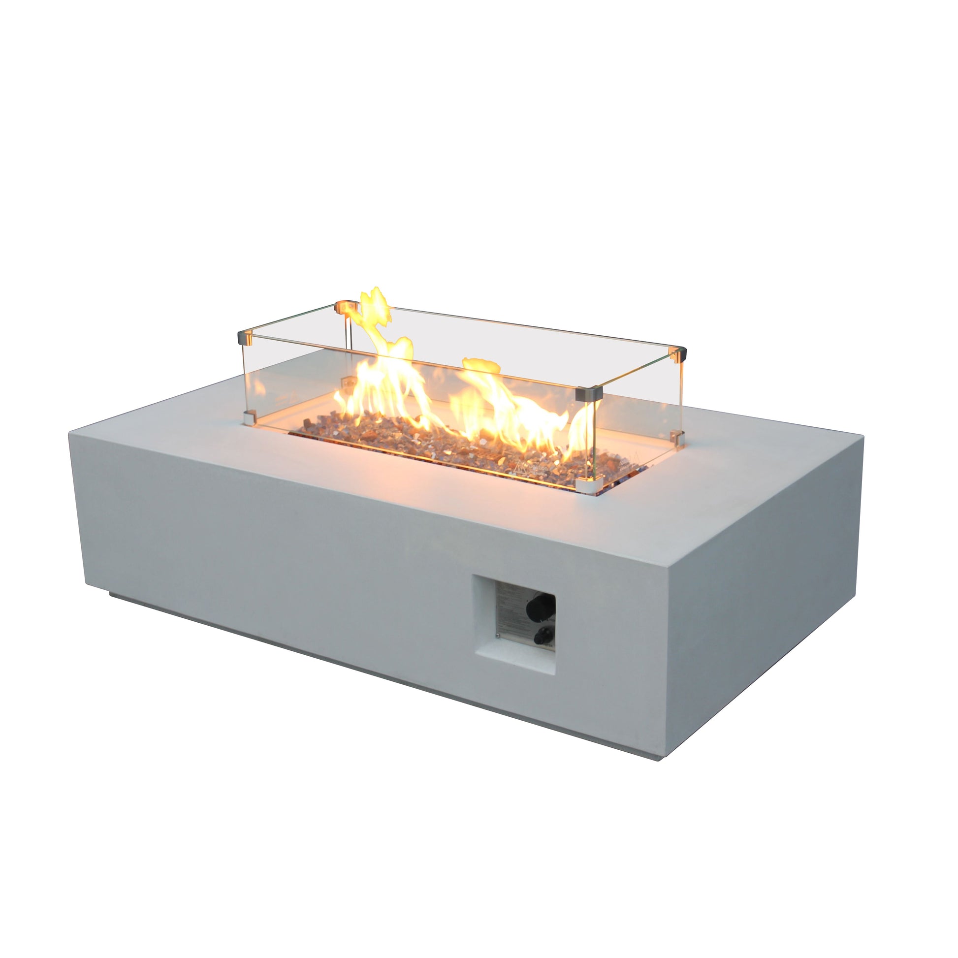 52 Inch Outdoor Concrete Propane gas rectangle Fire Pit table in Antique white color - Korvel