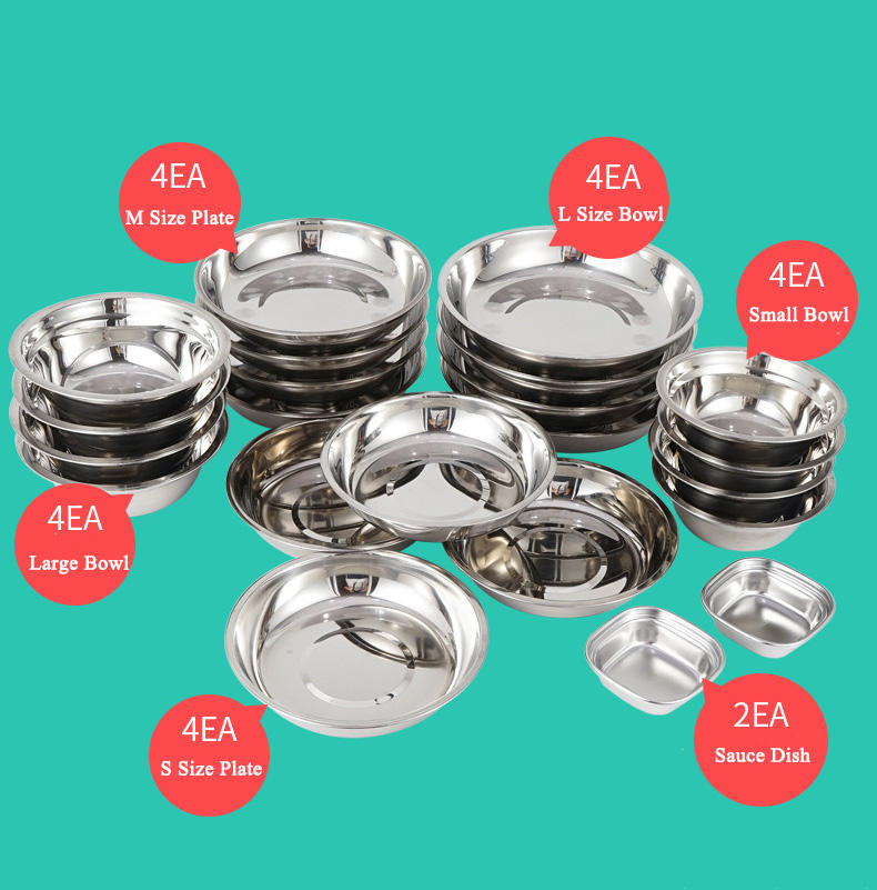 Ensemble de vaisselle en acier inoxydable de 17 pièces pour extérieur