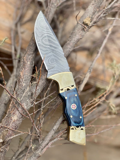 Premium 9" Damascus Steel Hunting Knife with Pakkawood Handle & Leather Sheath - Korvel