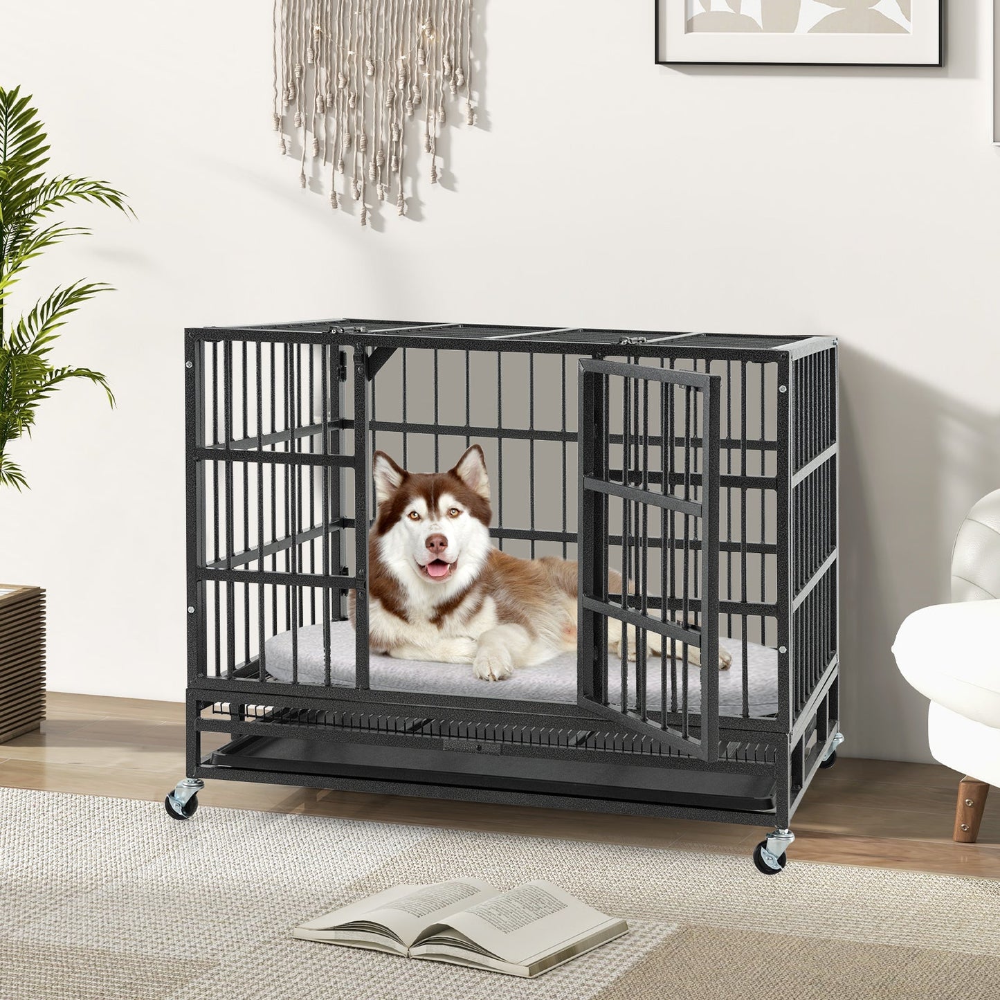 Cage pour chien en métal pliable et robuste de 38 pouces avec roulettes verrouillables